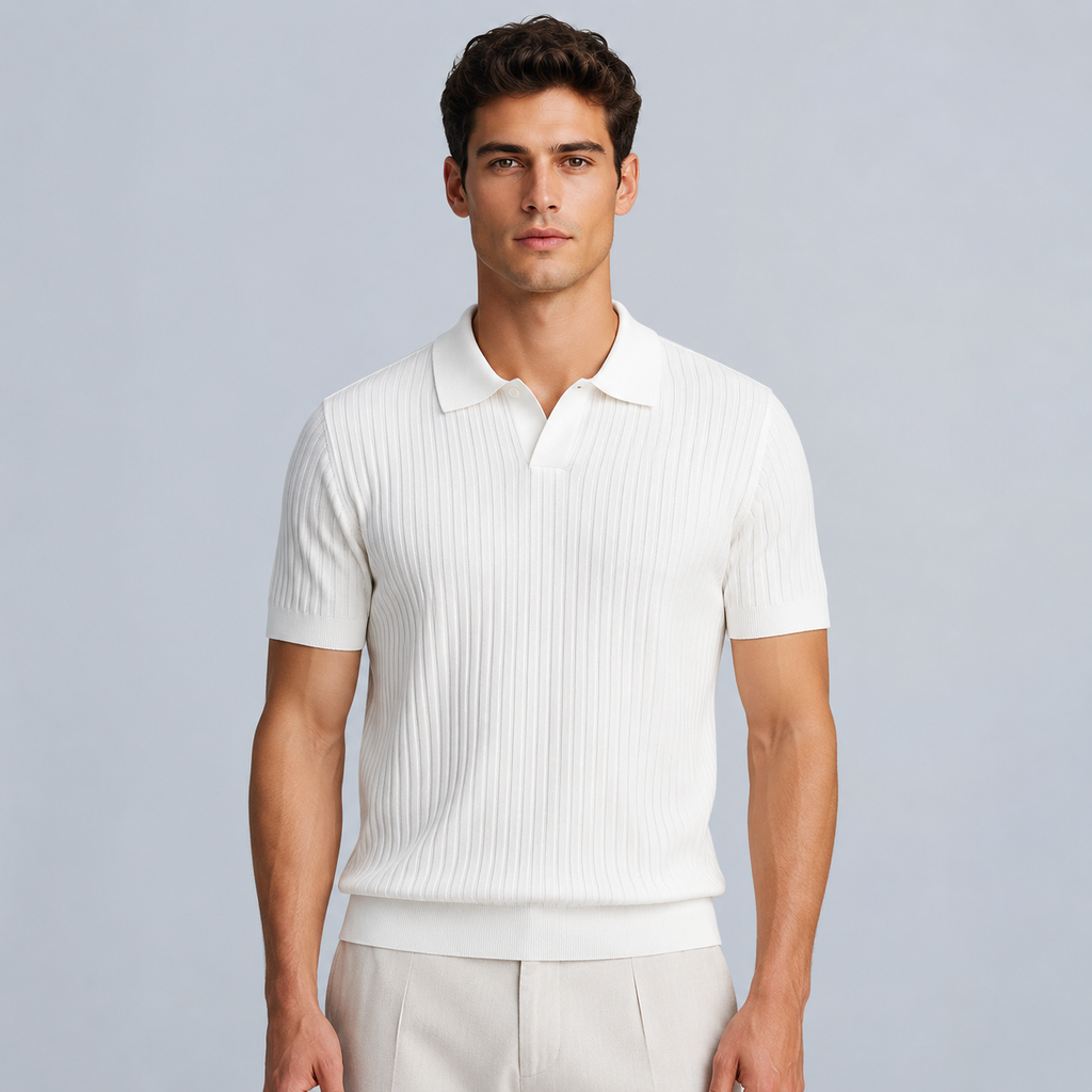 Men's Summer Knit Polo Shirt Fit Sleeve