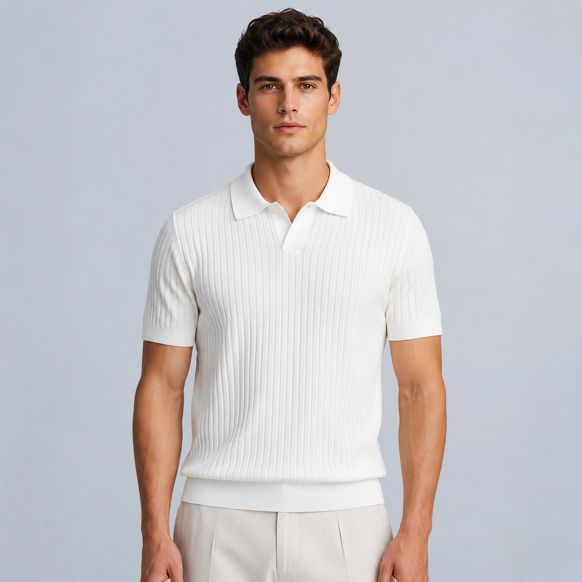 Men's Summer Knit Polo Shirt Fit Sleeve