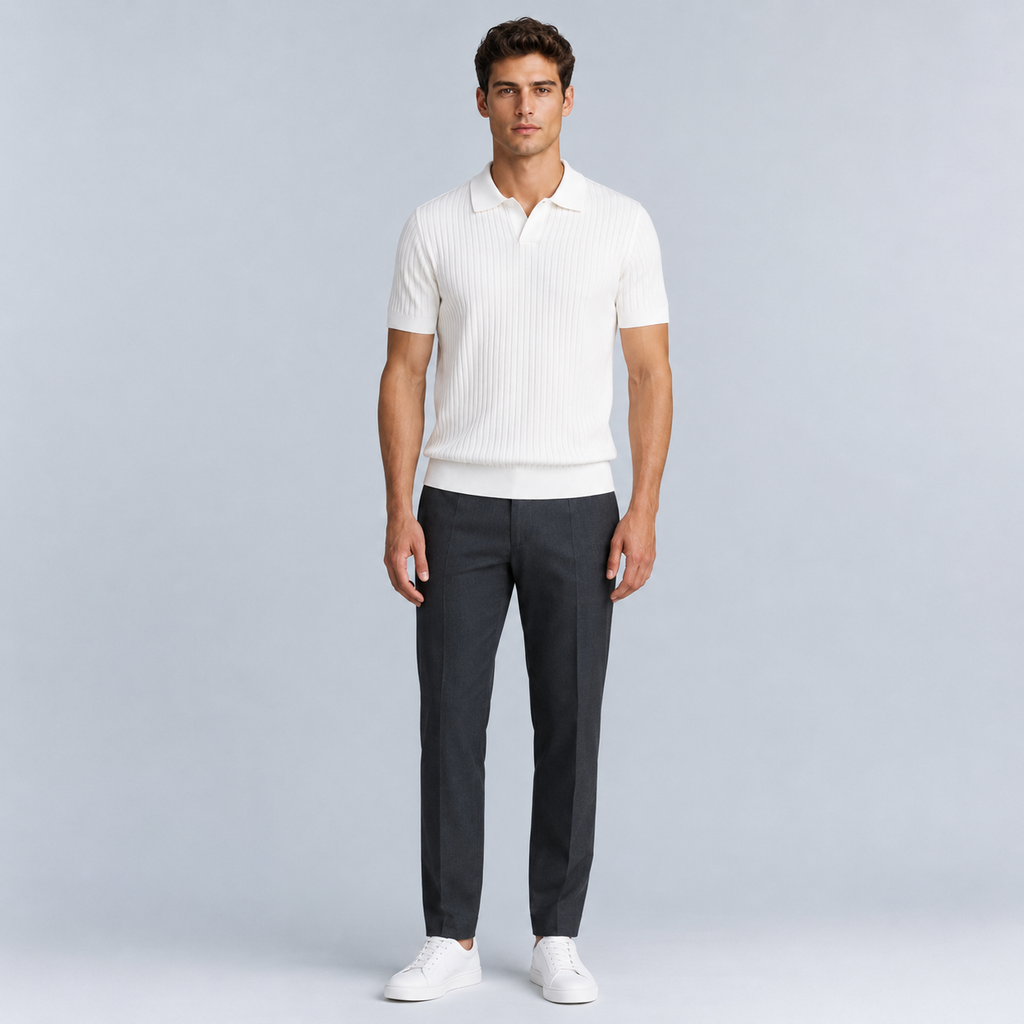 Men's Summer Knit Polo Shirt Fit Sleeve