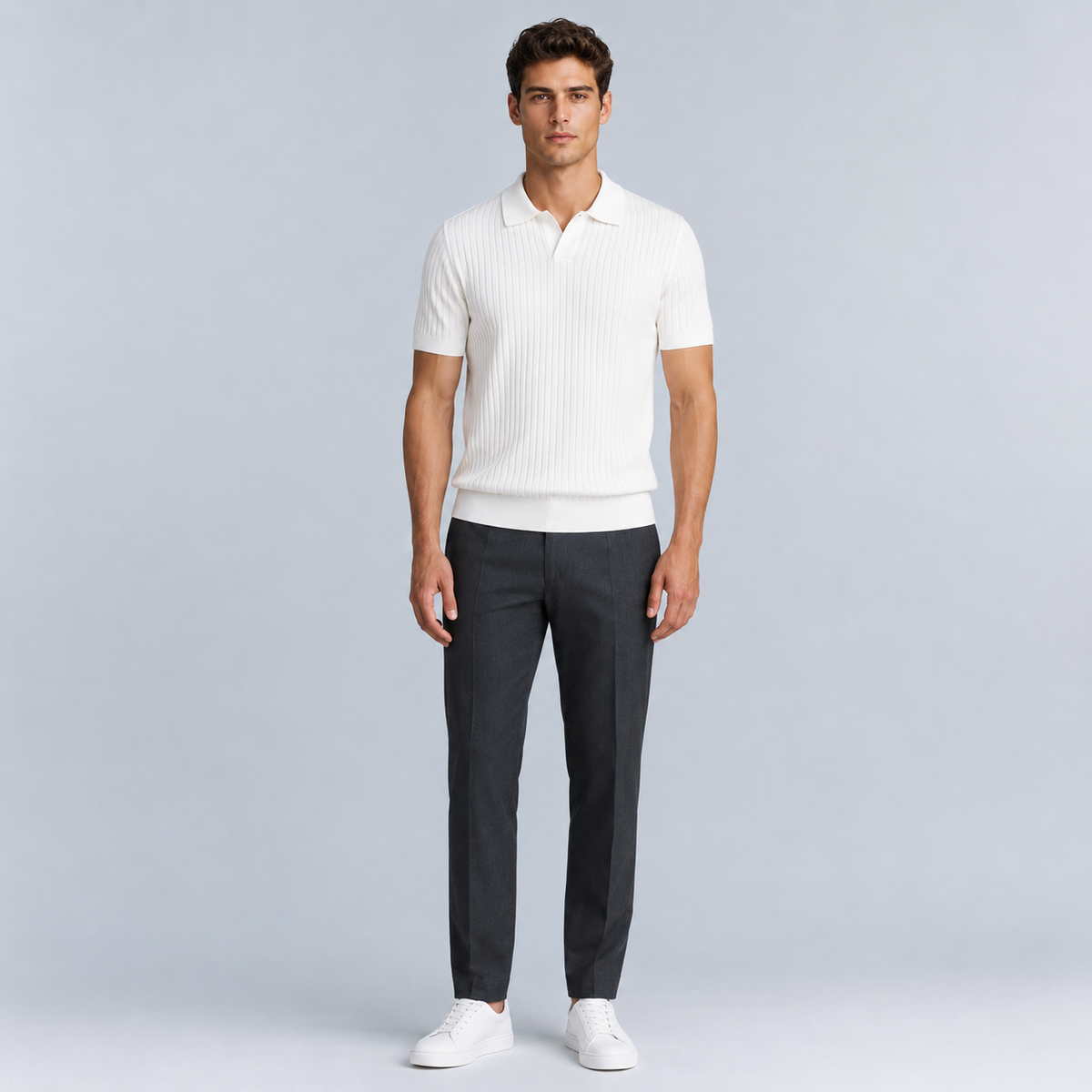 Men's Summer Knit Polo Shirt Fit Sleeve