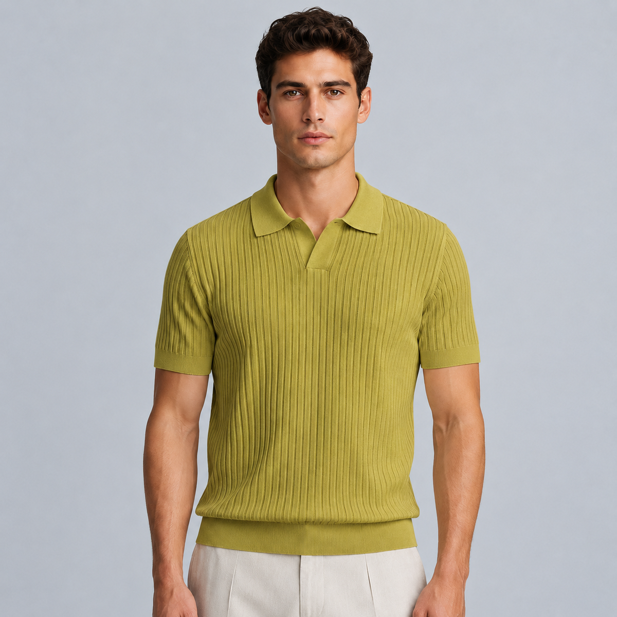 Men's Summer Knit Polo Shirt Fit Sleeve