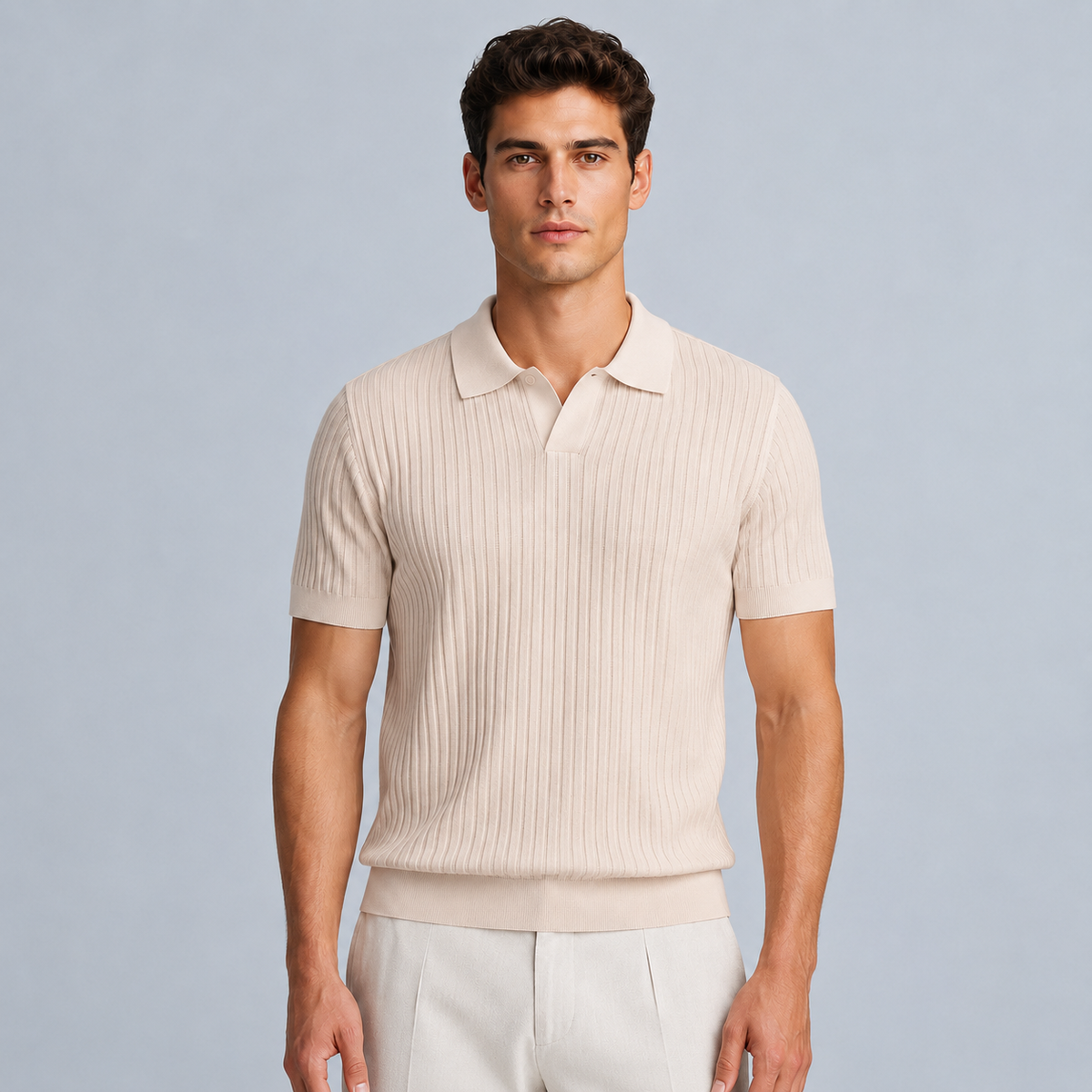 Men's Summer Knit Polo Shirt Fit Sleeve