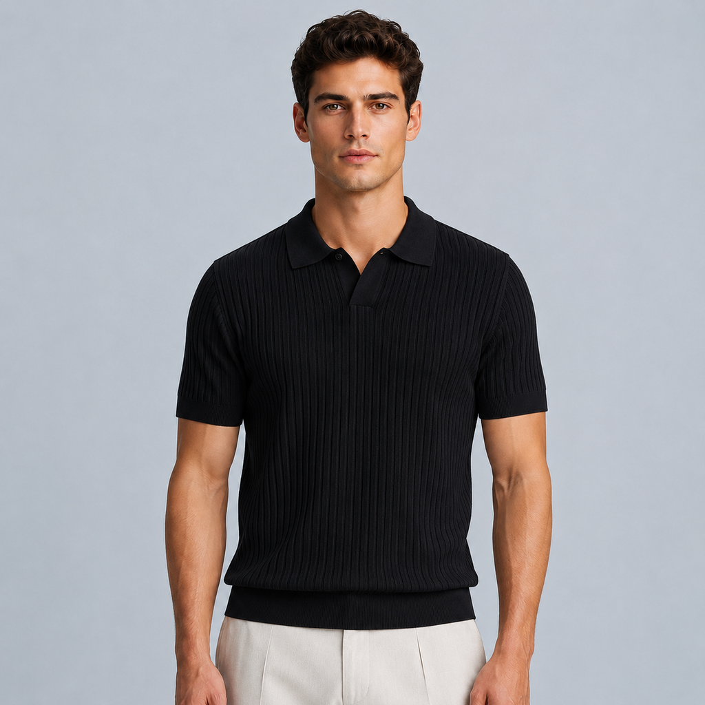 Men's Summer Knit Polo Shirt Fit Sleeve