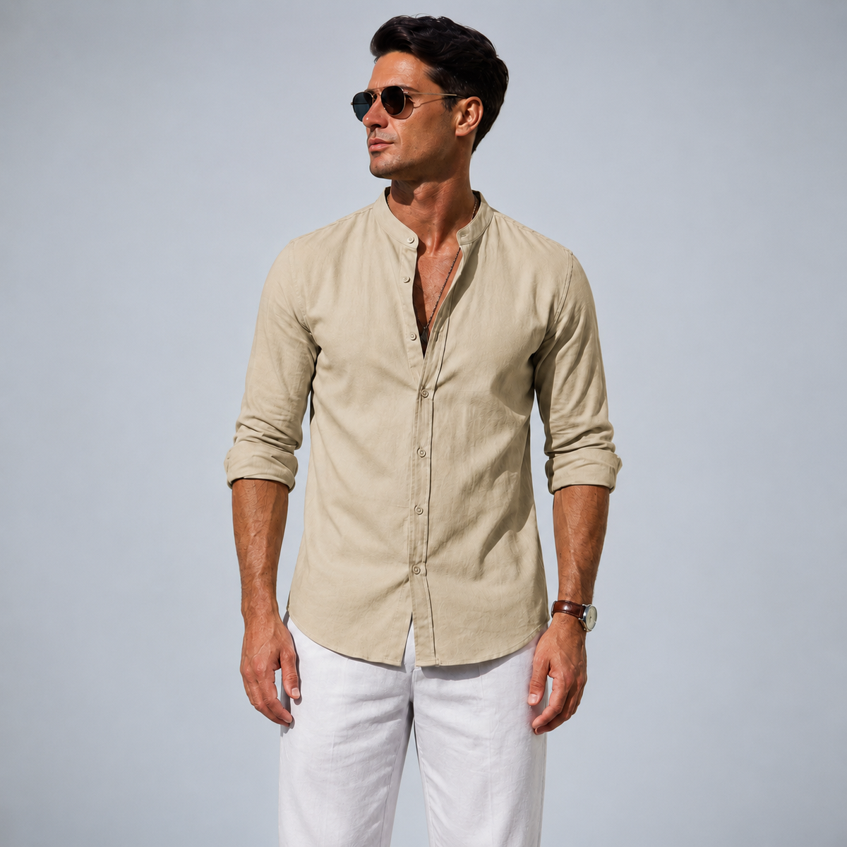 Men's Cotton Button-Down Long Sleeve Shirt
