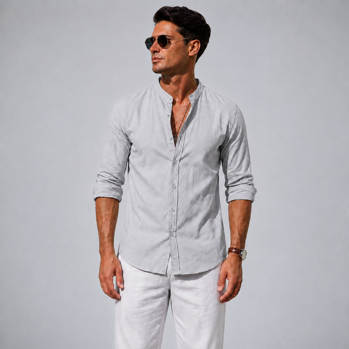 Men's Cotton Button-Down Long Sleeve Shirt