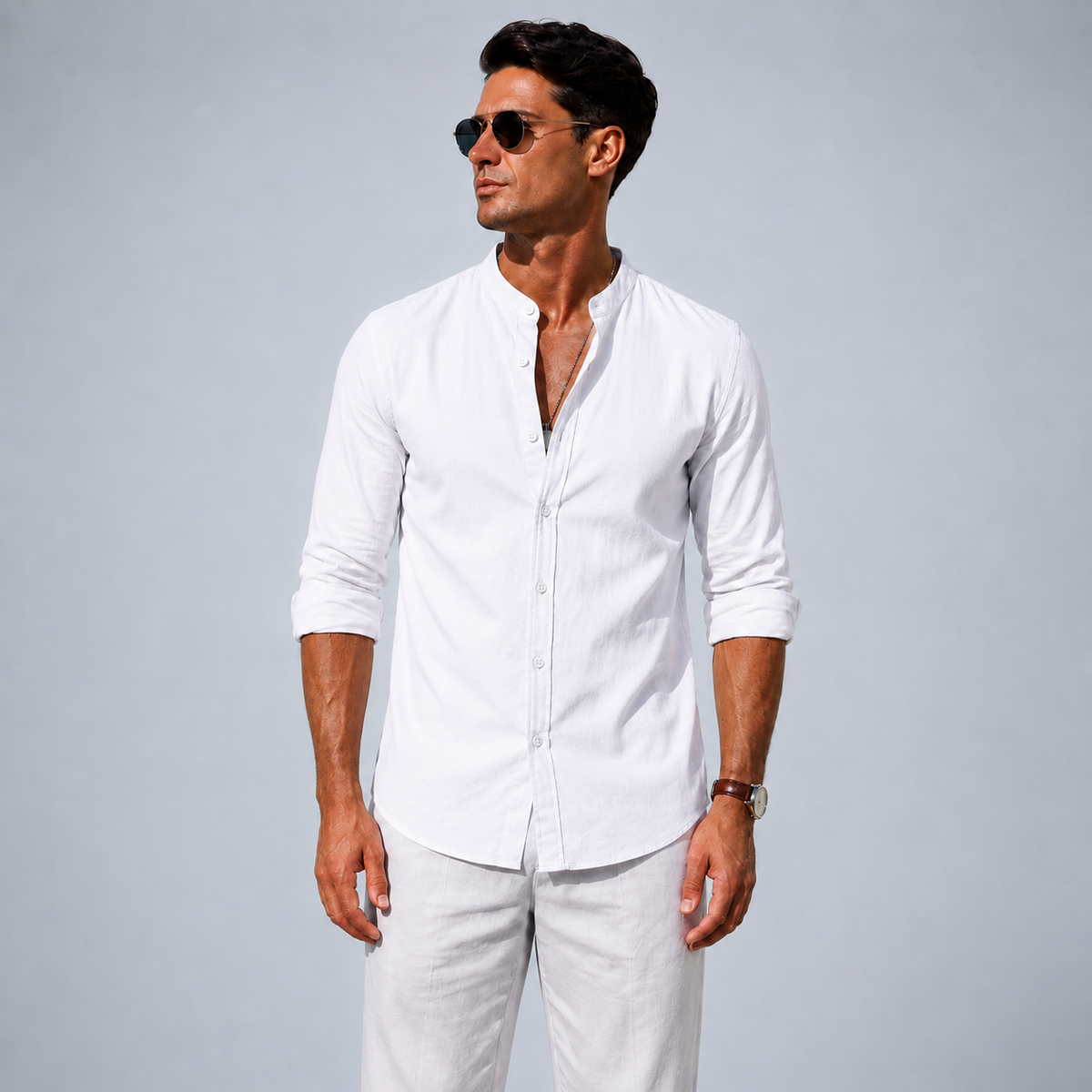 Men's Cotton Button-Down Long Sleeve Shirt