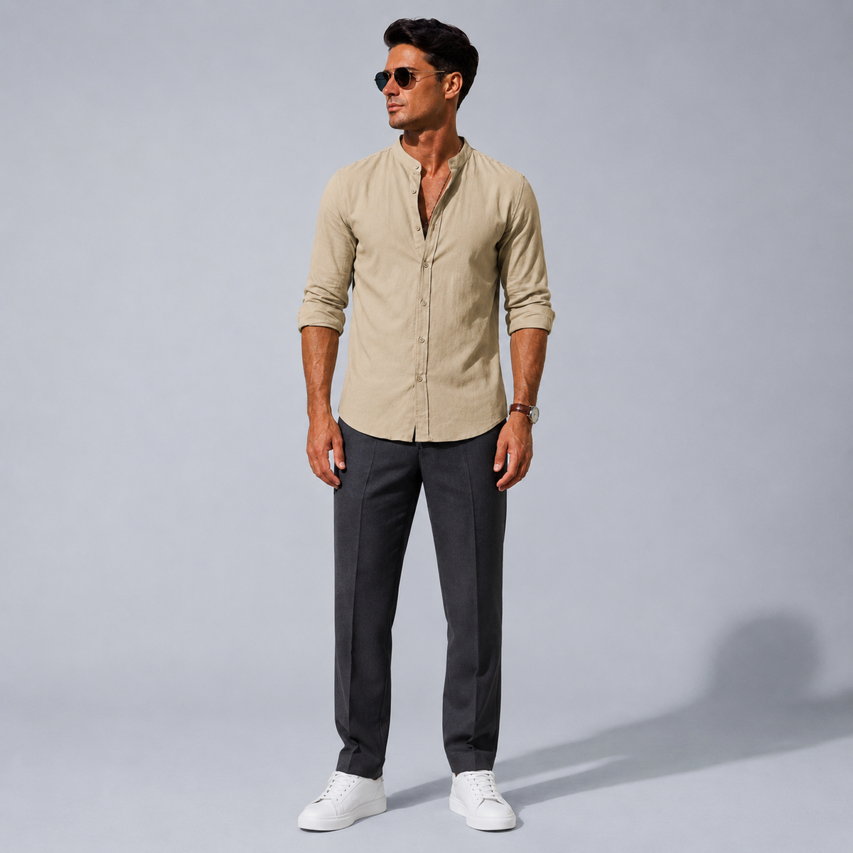 Men's Cotton Button-Down Long Sleeve Shirt