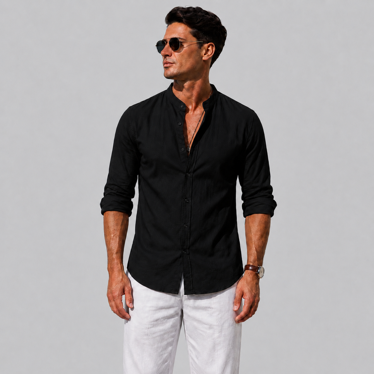 Men's Cotton Button-Down Long Sleeve Shirt