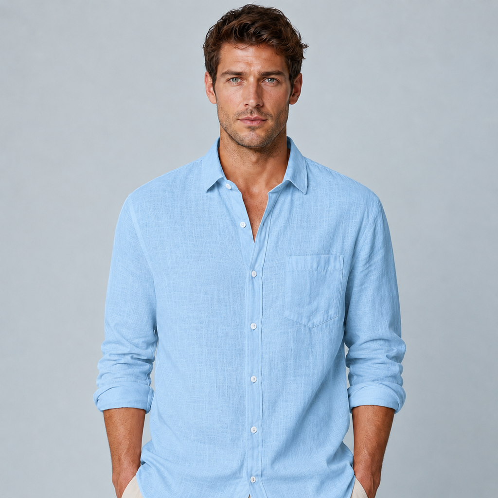 Men's Cotton Linen Lapel Long Sleeve Shirt