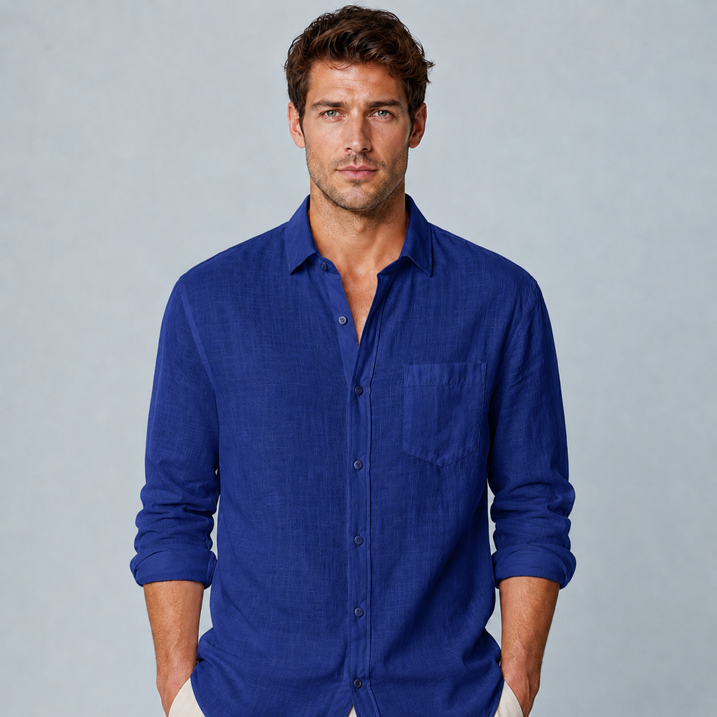 Men's Cotton Linen Lapel Long Sleeve Shirt