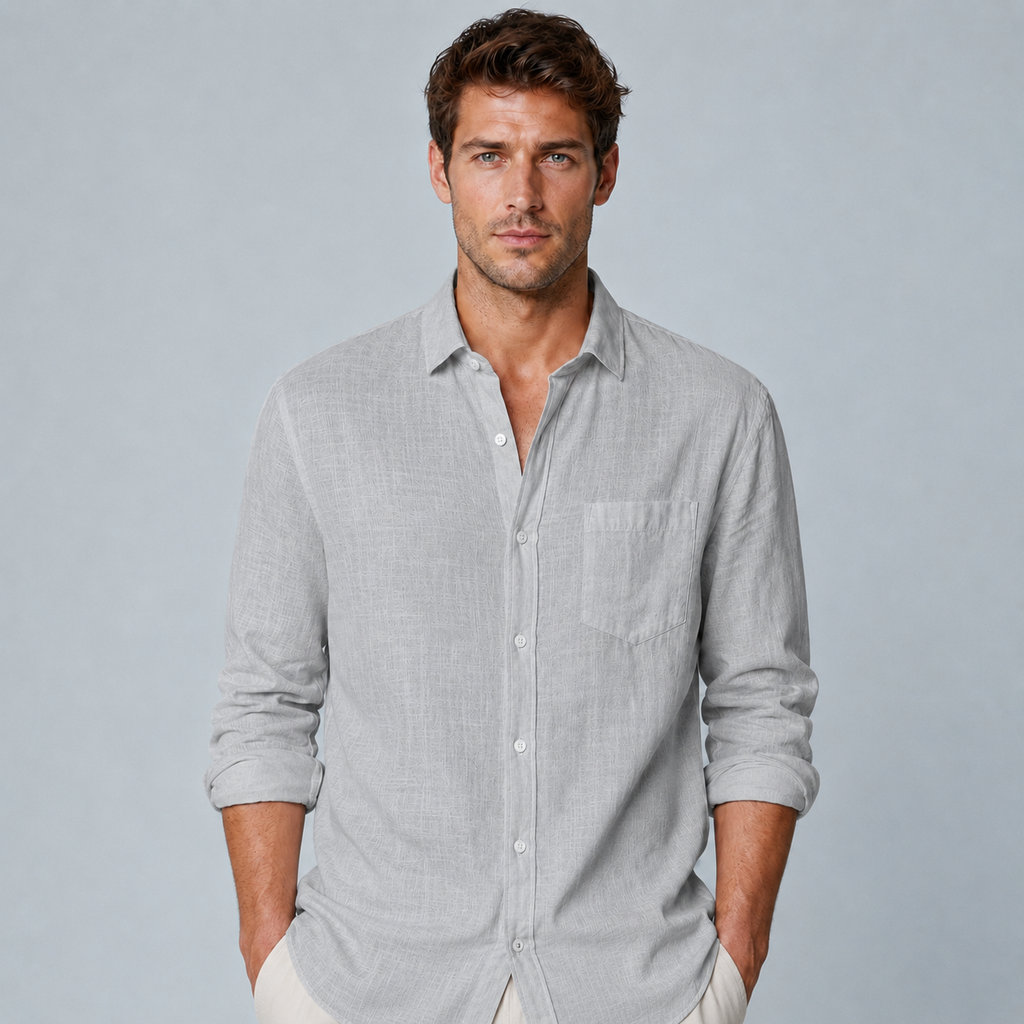 Men's Cotton Linen Lapel Long Sleeve Shirt