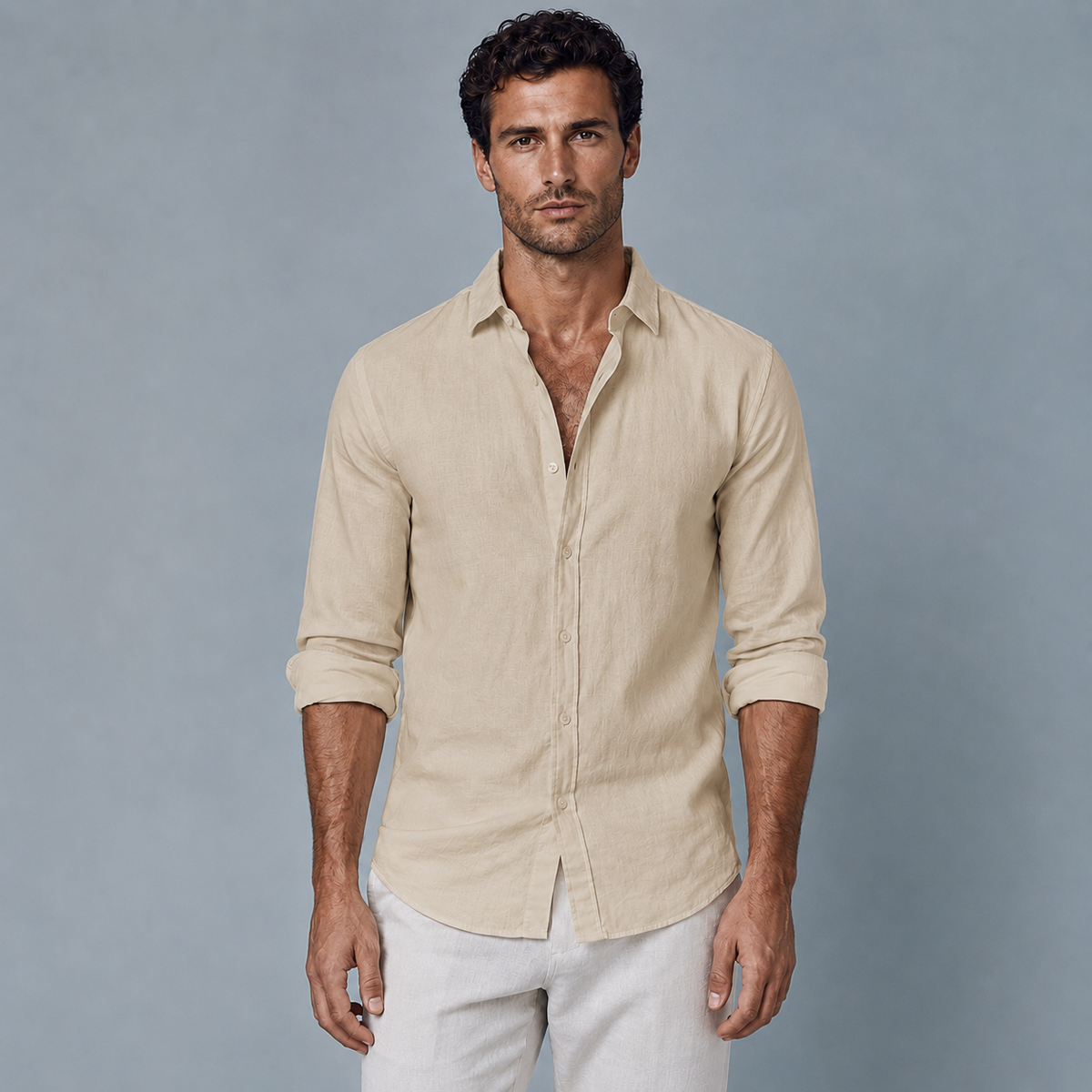 Men's Cotton Linen Long Sleeve Relaxed Shirt