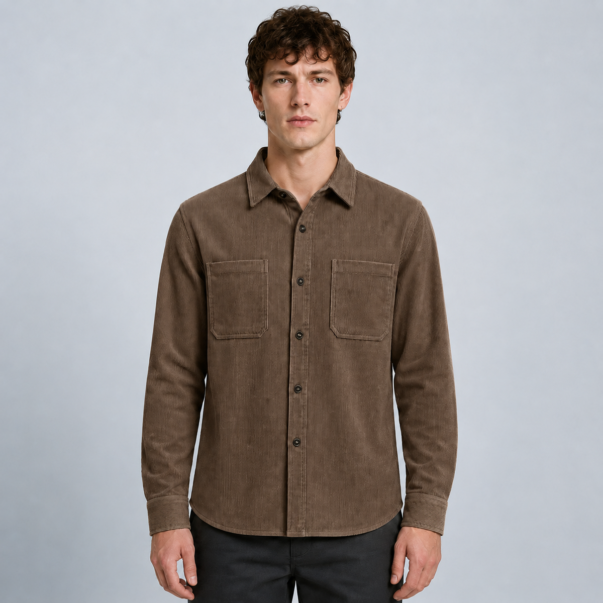 Men's Slim Fit Corduroy Button-Down Shirt