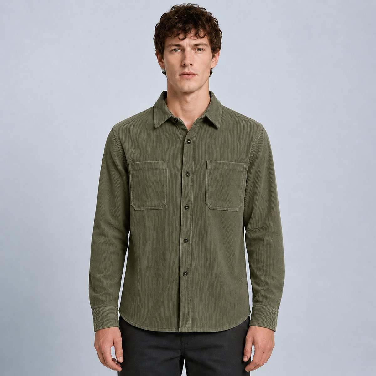 Men's Slim Fit Corduroy Button-Down Shirt