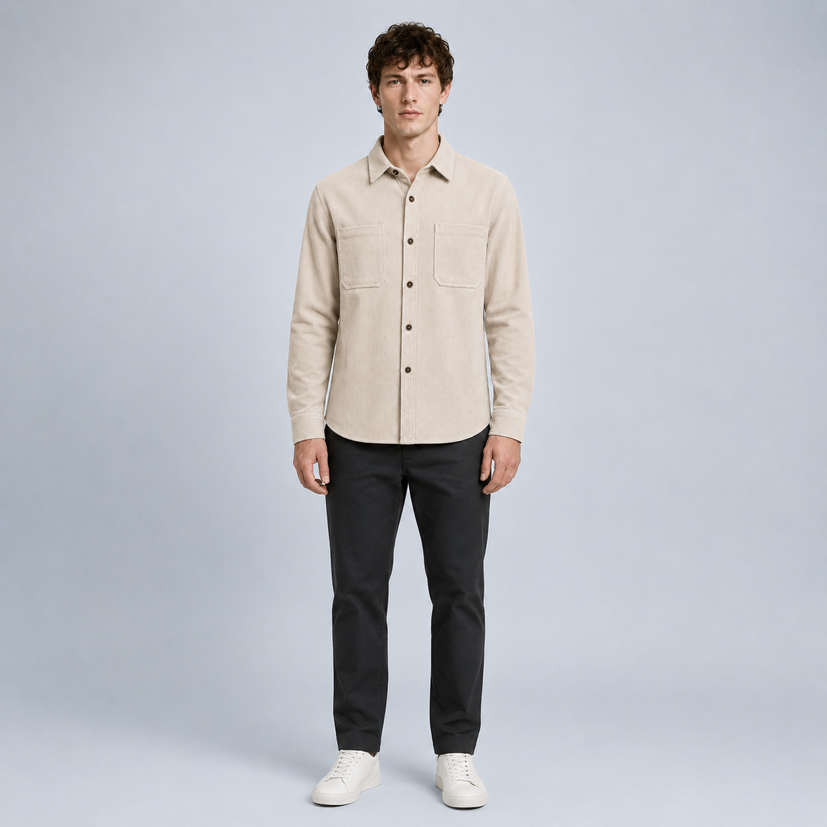Men's Slim Fit Corduroy Button-Down Shirt