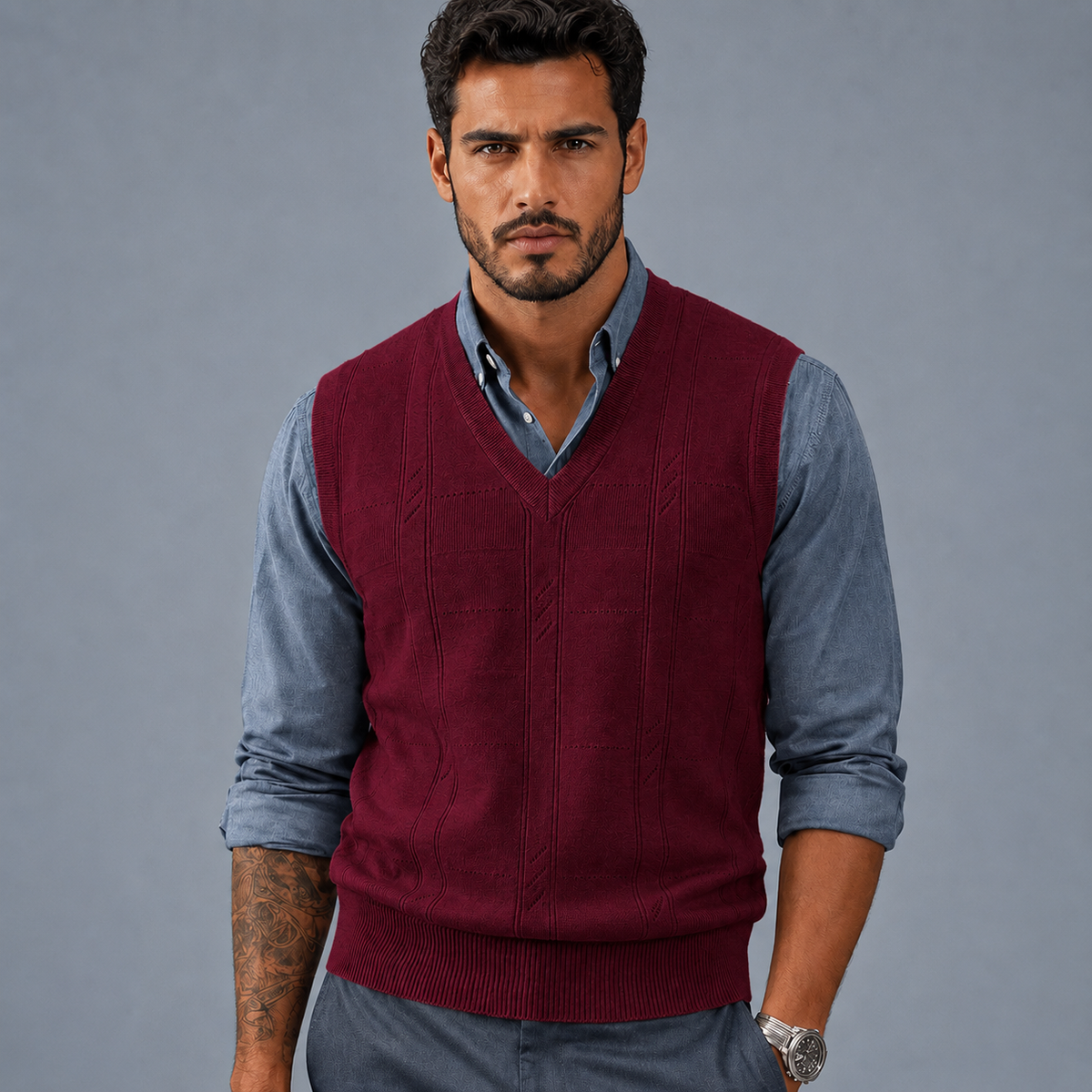Men's Cable Knit V-Neck Sleeveless Jumper Vest