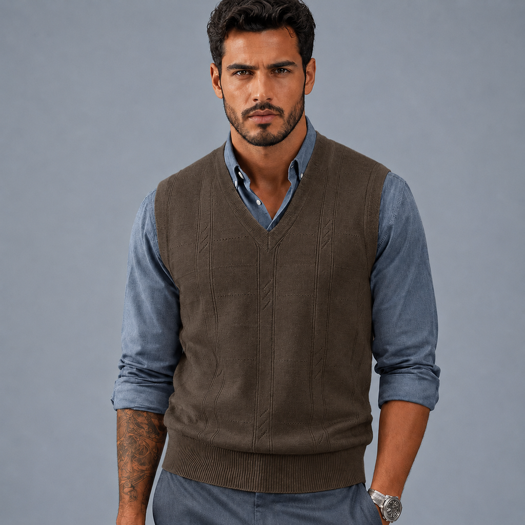 Men's Cable Knit V-Neck Sleeveless Jumper Vest