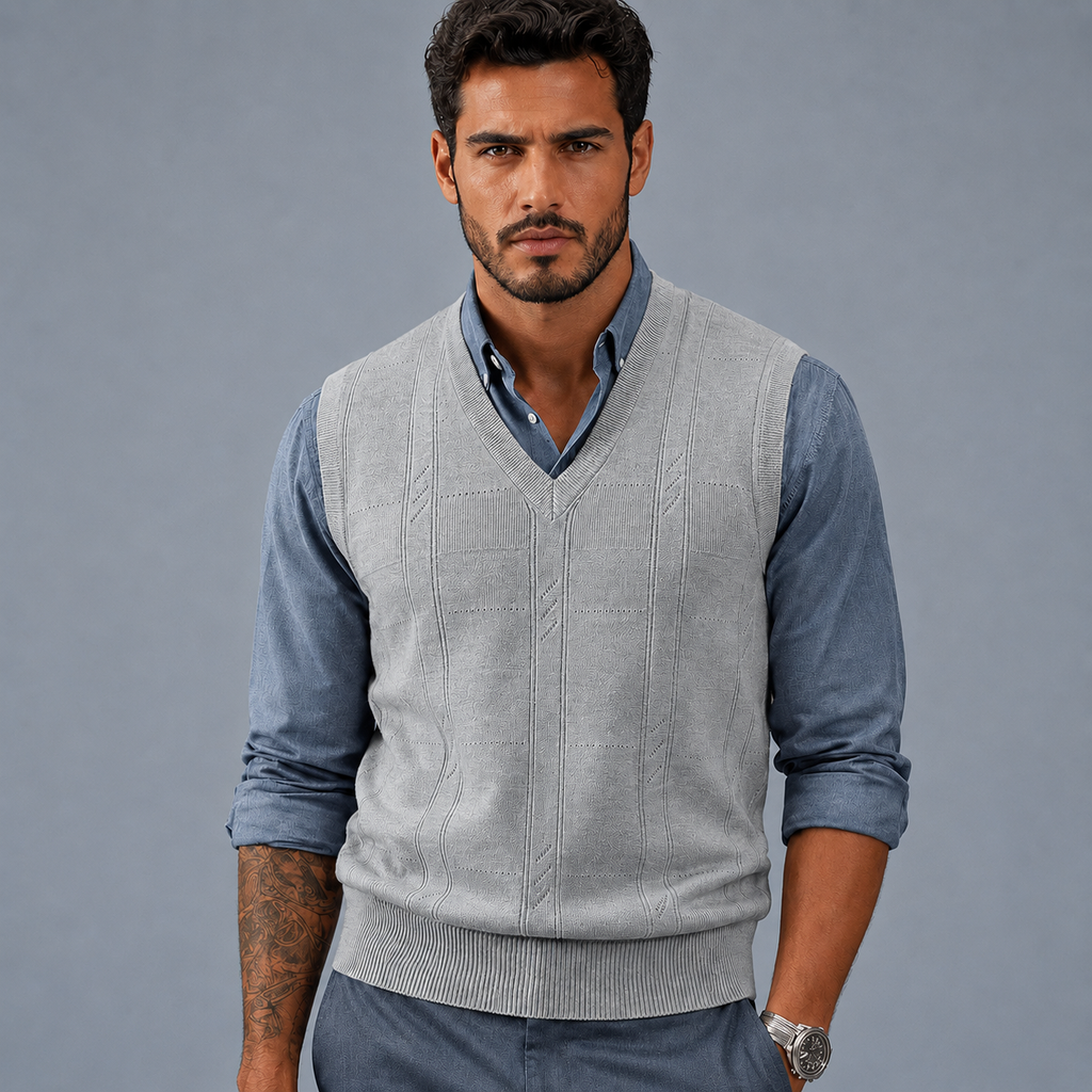 Men's Cable Knit V-Neck Sleeveless Jumper Vest
