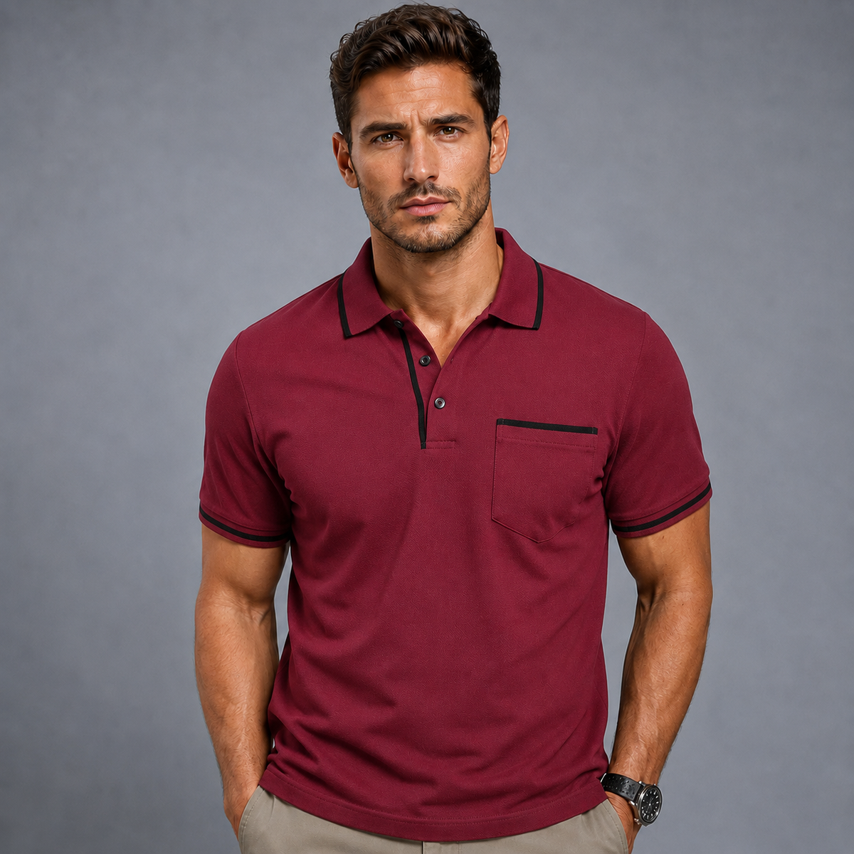 Men's Lightweight Loose Button-Down Polo Shirt