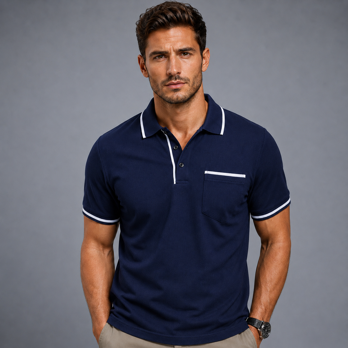 Men's Lightweight Loose Button-Down Polo Shirt