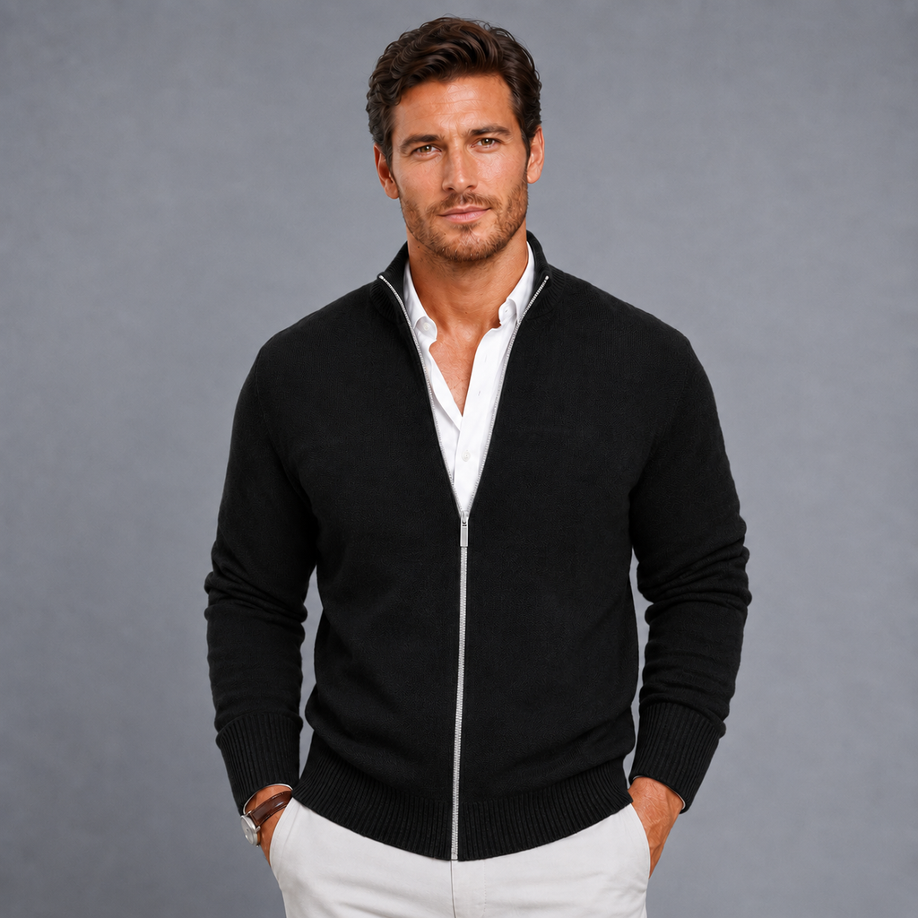 Men's Slim Fit Zip-Up Stand Collar Cardigan