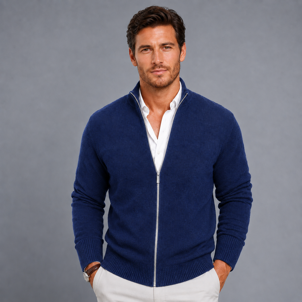 Men's Slim Fit Zip-Up Stand Collar Cardigan
