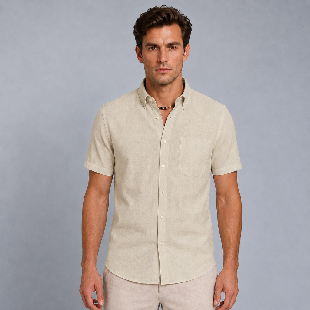 Men's Cotton Short Sleeve Pocket Button-Down Shirt