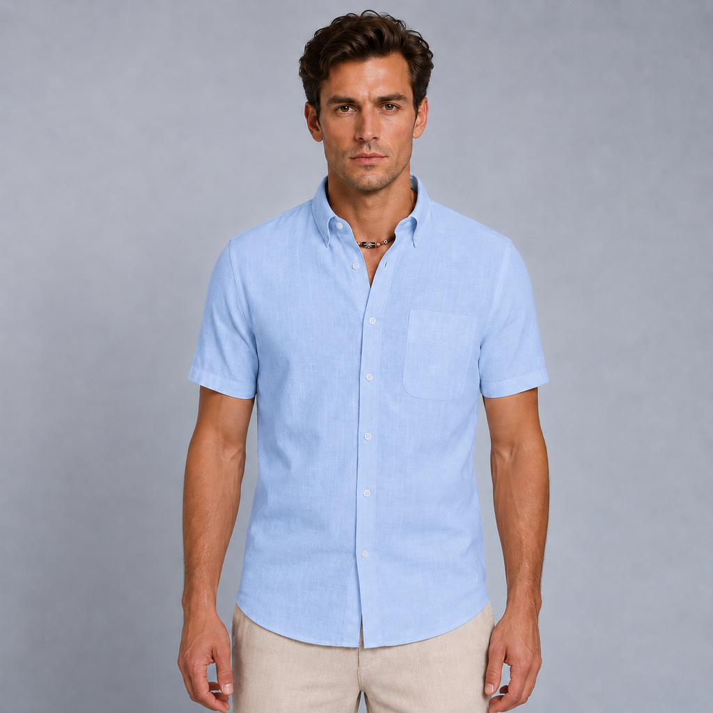 Men's Cotton Short Sleeve Pocket Button-Down Shirt