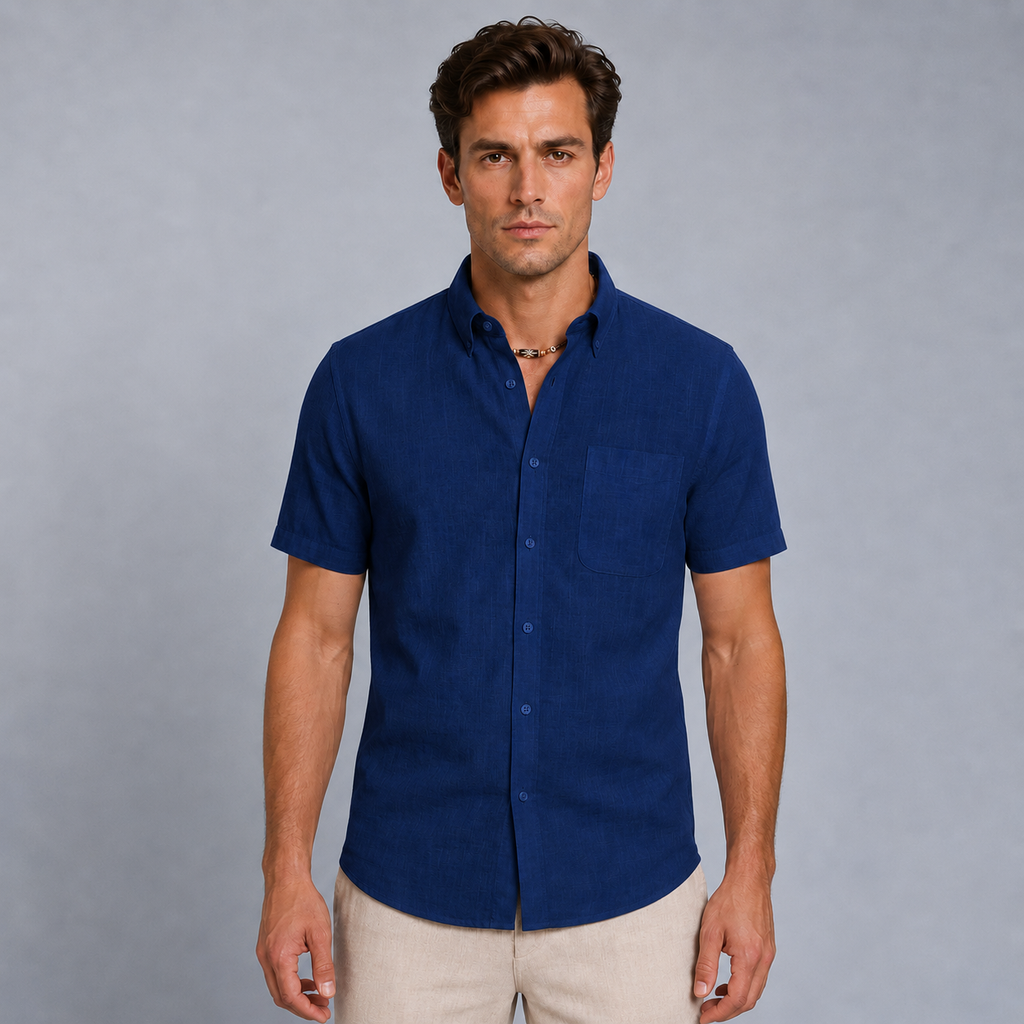 Men's Cotton Short Sleeve Pocket Button-Down Shirt
