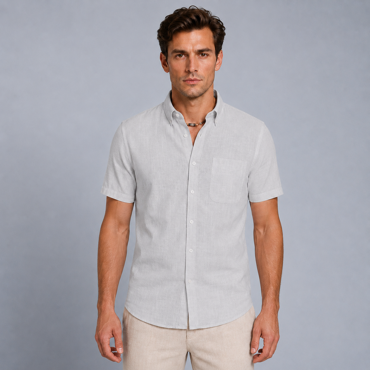 Men's Cotton Short Sleeve Pocket Button-Down Shirt