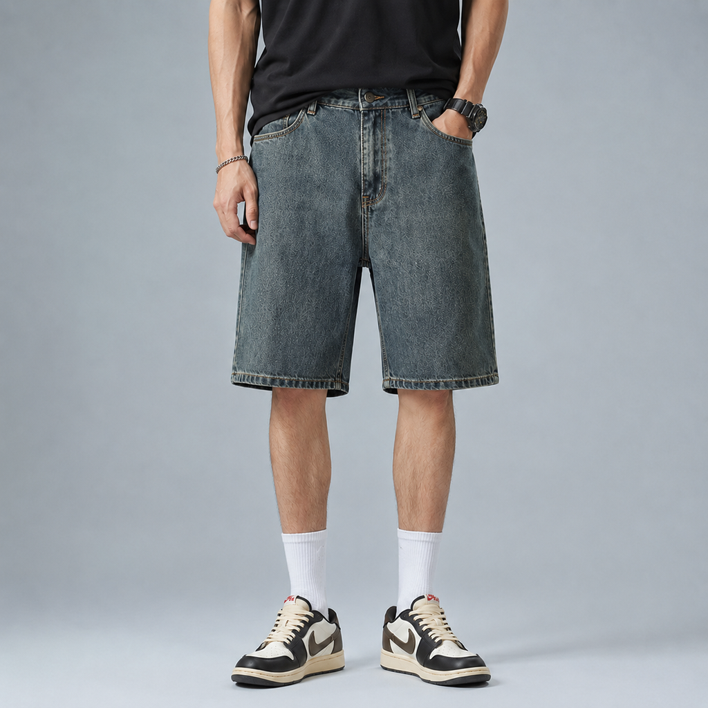Men's Straight Stretch Denim Knee Length Shorts