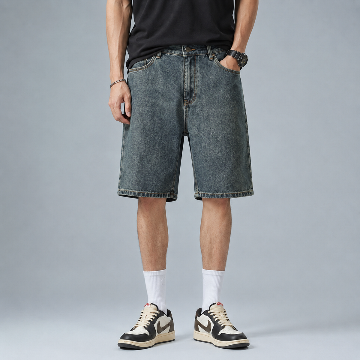 Men's Straight Stretch Denim Knee Length Shorts