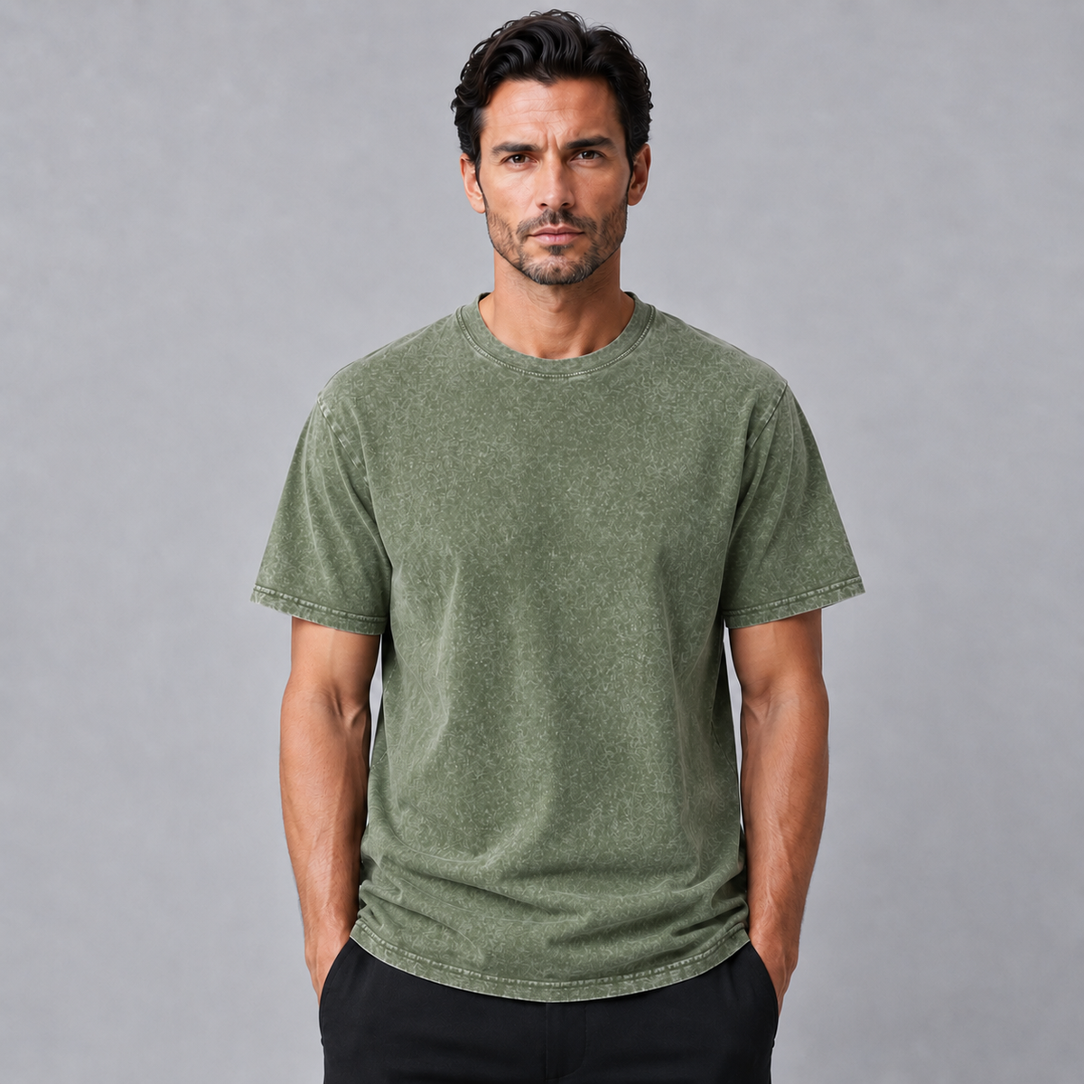 Men's 100% Cotton Wash Crew Neck T-Shirt