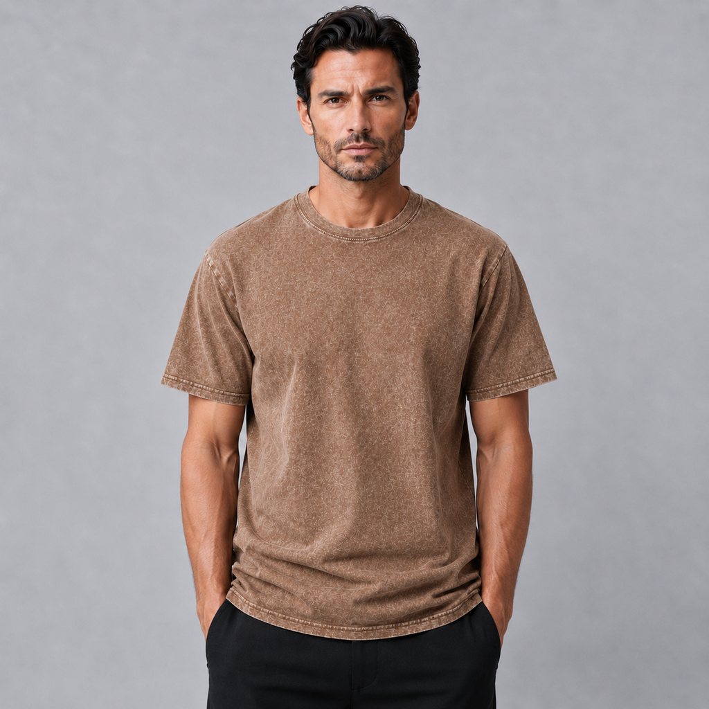 Men's 100% Cotton Wash Crew Neck T-Shirt