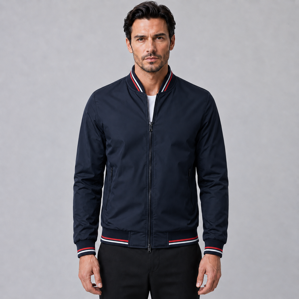 Men's Slim Fit Solid Bomber Baseball Jacket