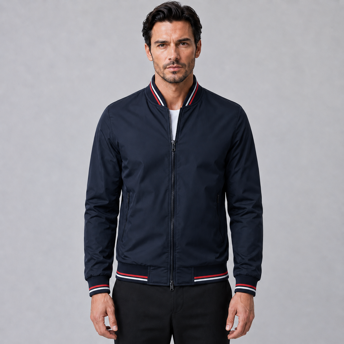 Men's Slim Fit Solid Bomber Baseball Jacket