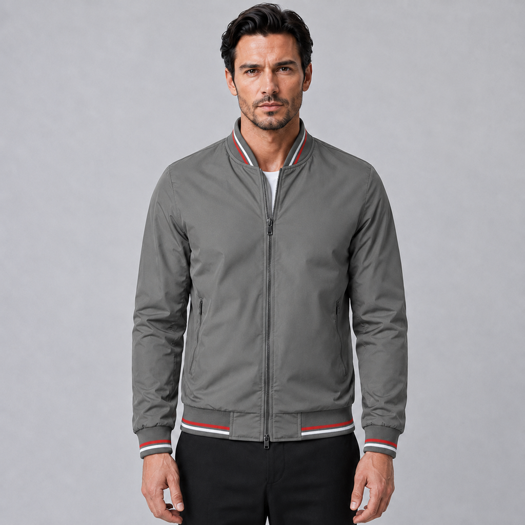 Men's Slim Fit Solid Bomber Baseball Jacket