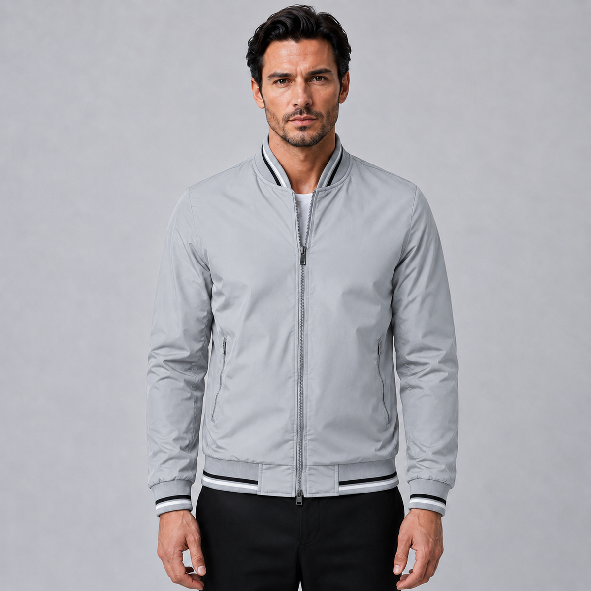 Men's Slim Fit Solid Bomber Baseball Jacket