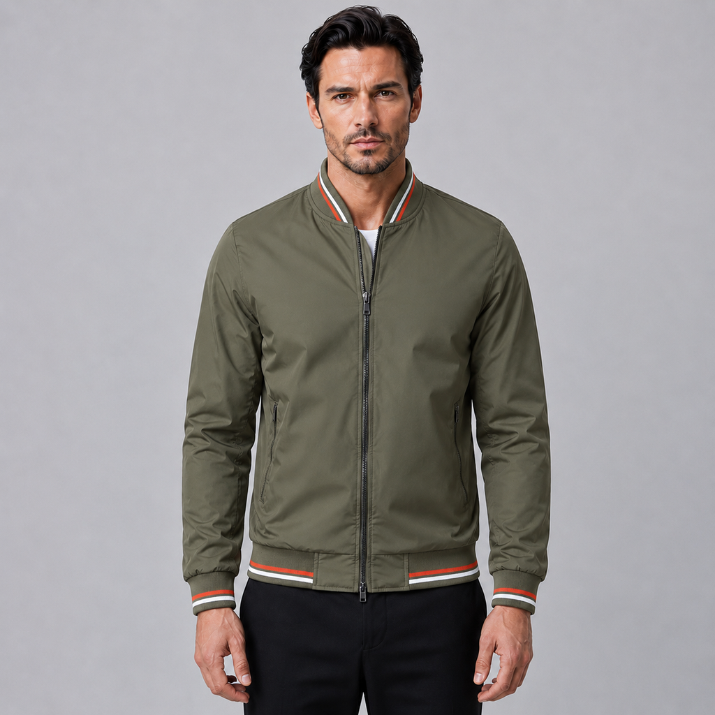 Men's Slim Fit Solid Bomber Baseball Jacket