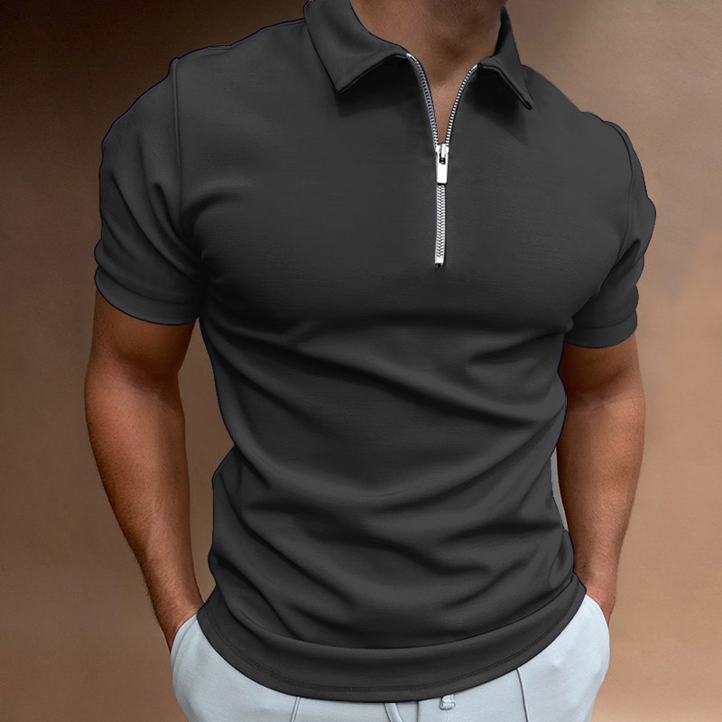 Men's Zip Placket Turn-Down Collar Polo Shirt