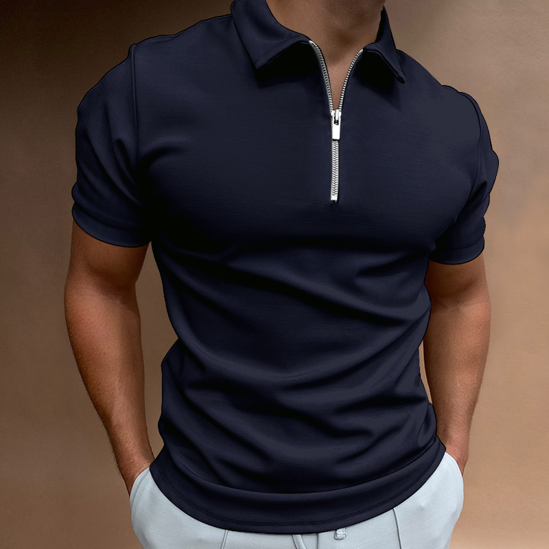 Men's Zip Placket Turn-Down Collar Polo Shirt