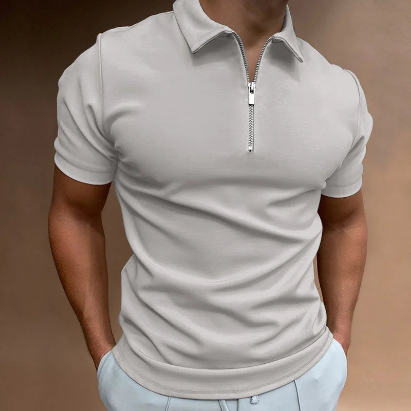 Men's Zip Placket Turn-Down Collar Polo Shirt
