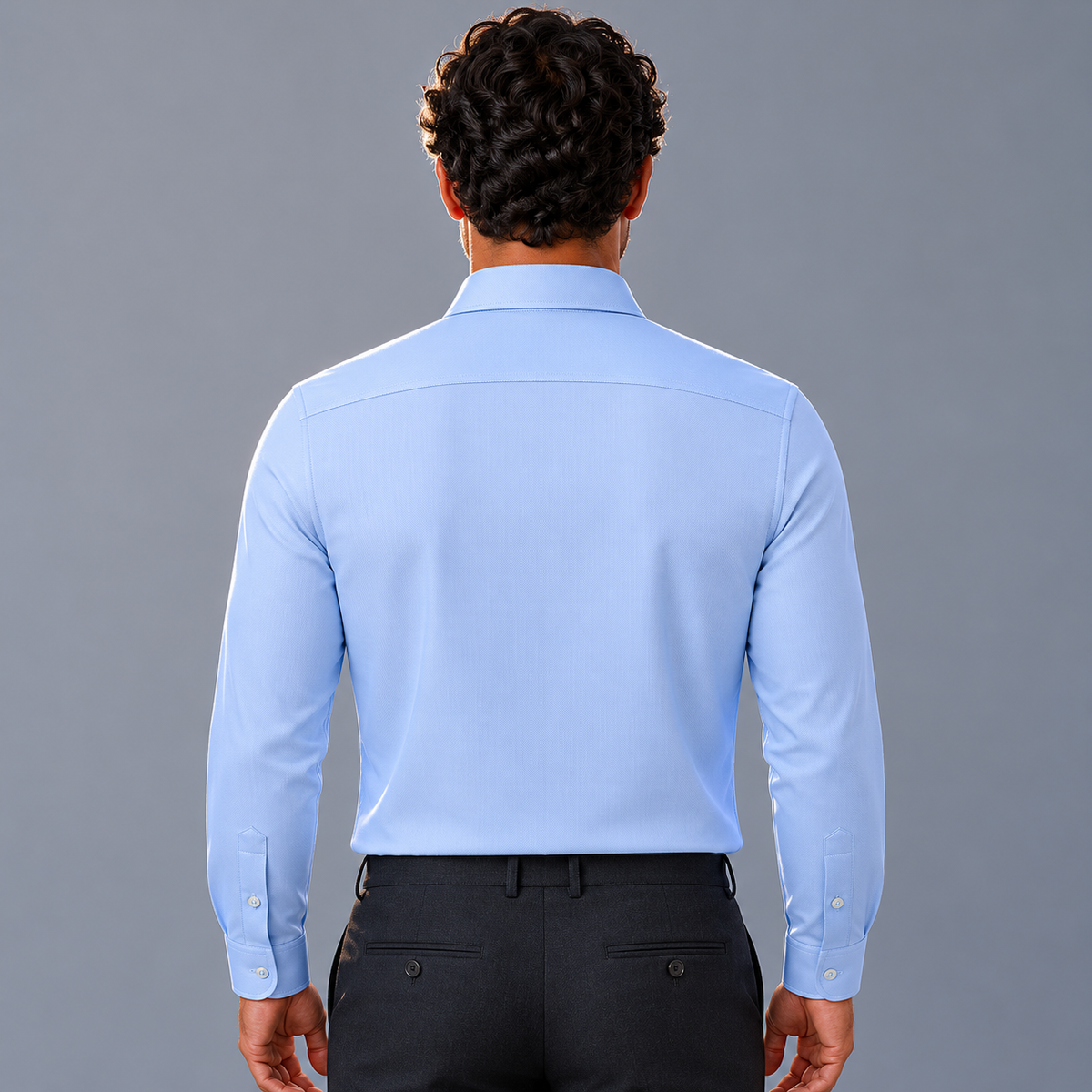 Men's 100% Cotton Blue Regular Fit Dress Shirt Black Canvas