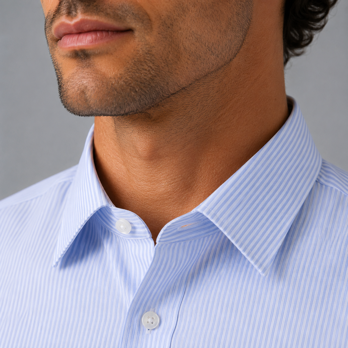 Men's 100% Cotton Blue Striped Regular Fit Dress Shirt Black Canvas