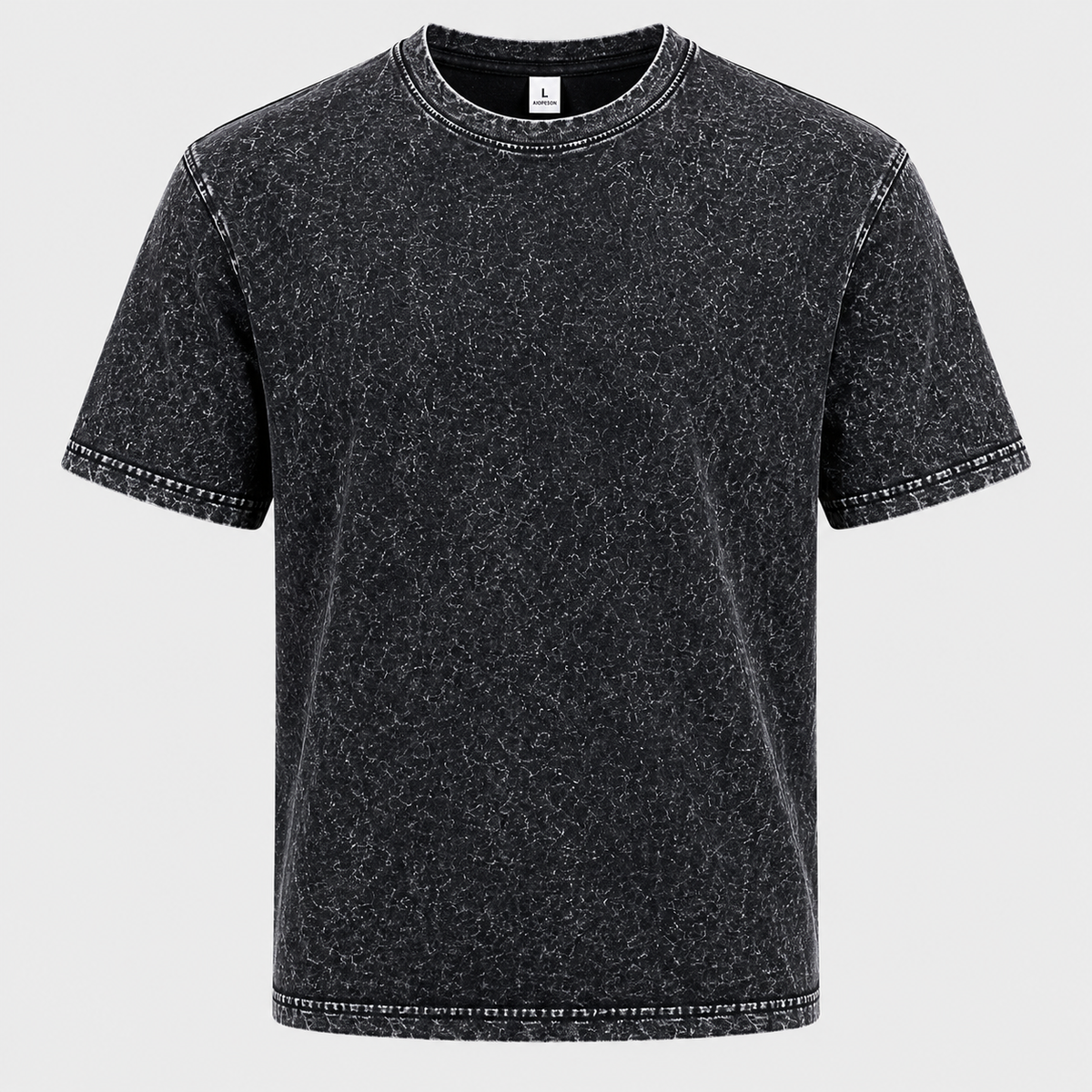 Men's 100% Cotton Wash Crew Neck T-Shirt Black Canvas