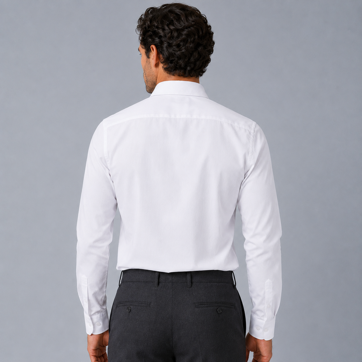Men's 100% Cotton White Regular Fit Dress Shirt Black Canvas