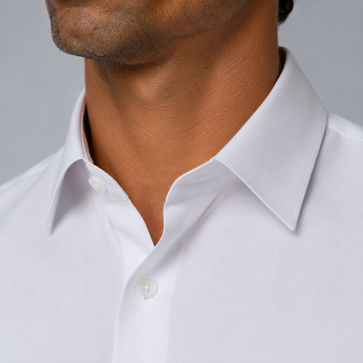 Men's 100% Cotton White Regular Fit Dress Shirt Black Canvas