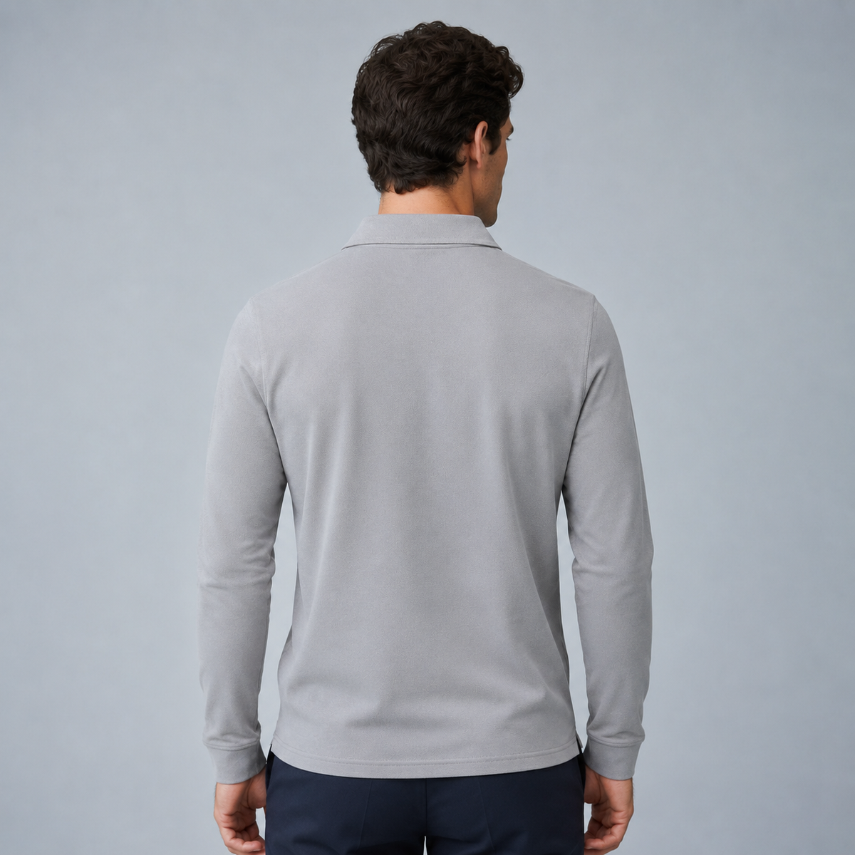 Men's 95% Cotton Long Sleeve Polo T-Shirt Black Canvas