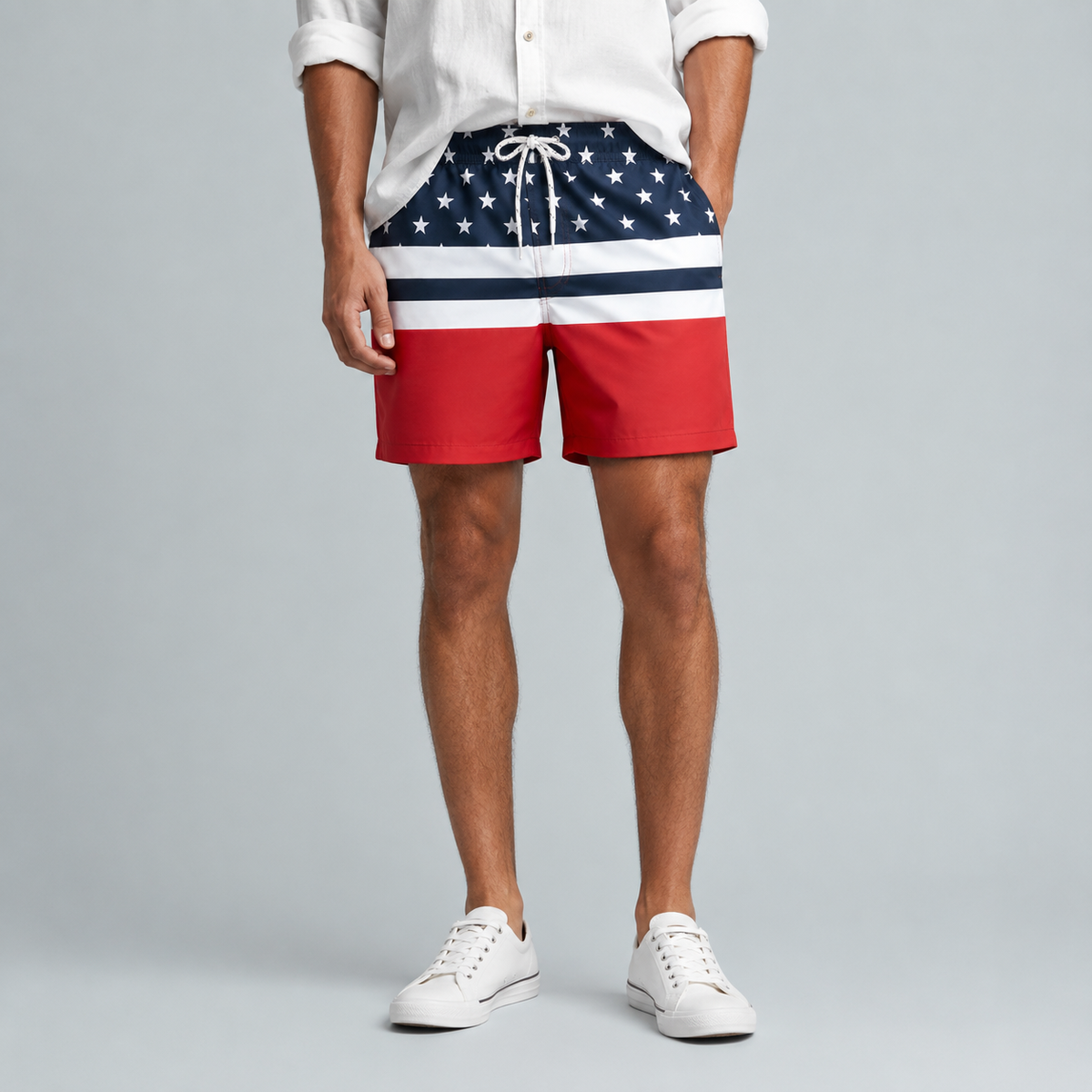 Men's American Flag Quick-Dry Swim Shorts Black Canvas
