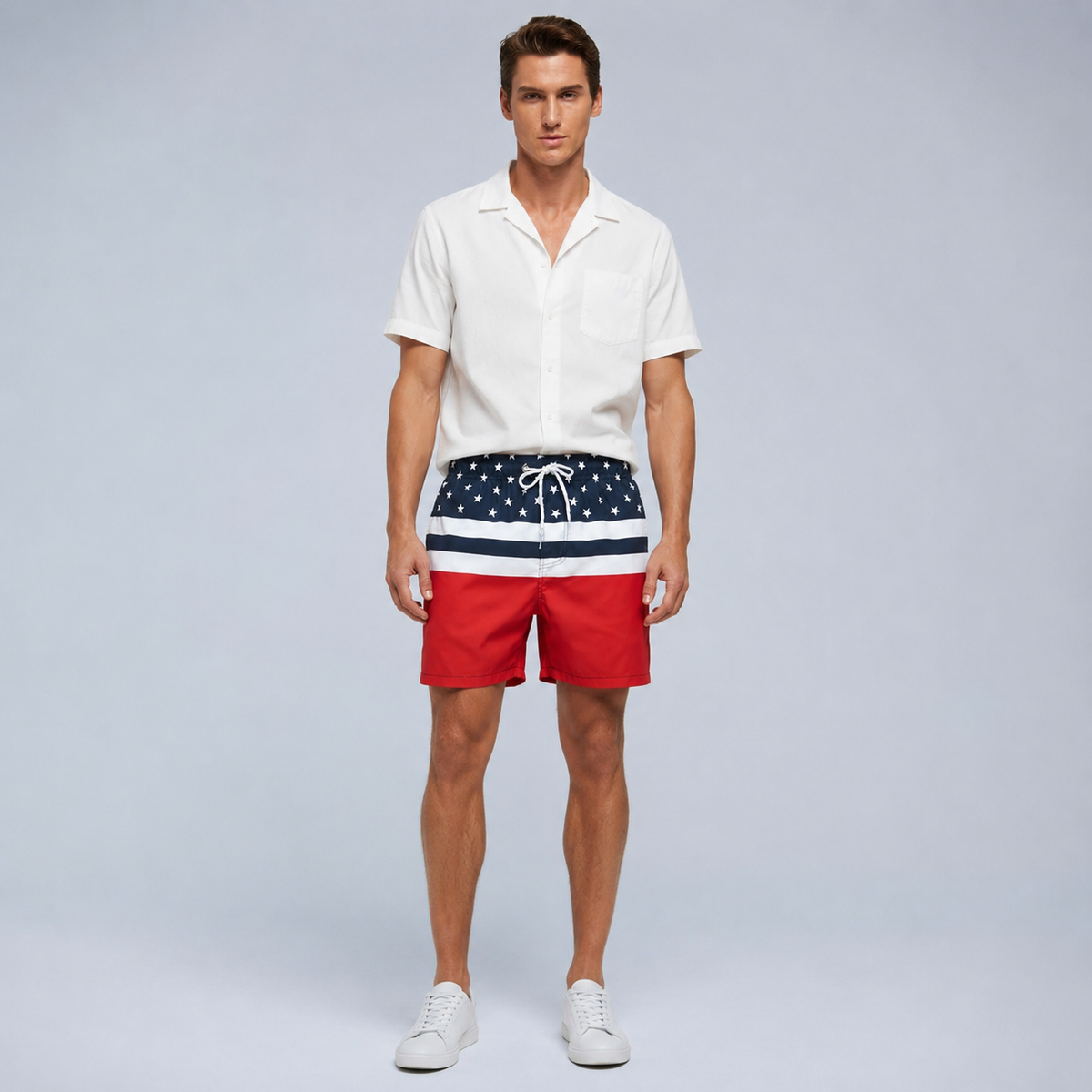 Men's American Flag Quick-Dry Swim Shorts Black Canvas